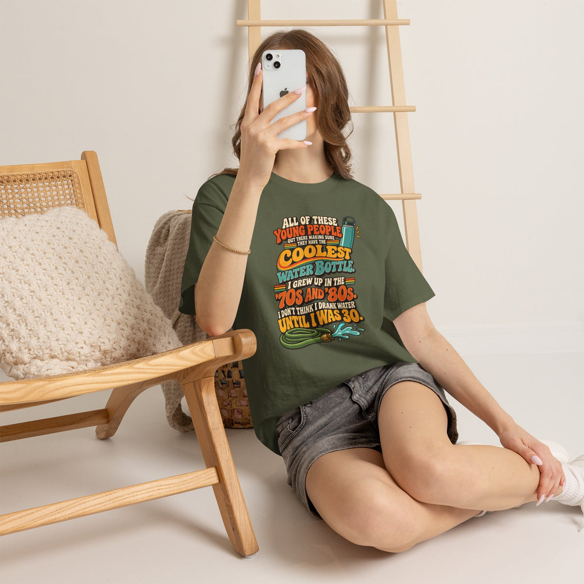 Retro 70s-80s Funny Water Bottle Tee — "Coolest Water Bottle" Graphic T-Shirt