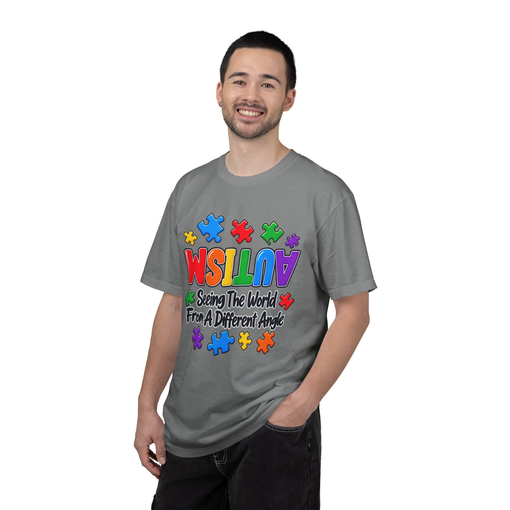 Autism Awareness T-Shirt — "Seeing the World From a Different Angle" Puzzle Design