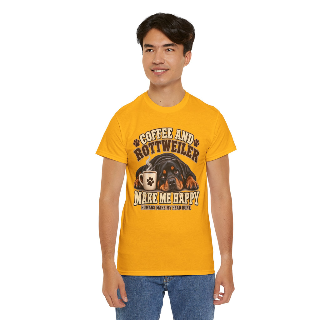 Coffee and Rottweiler Tee — "Coffee and Rottweiler Make Me Happy" Dog Lover Shirt