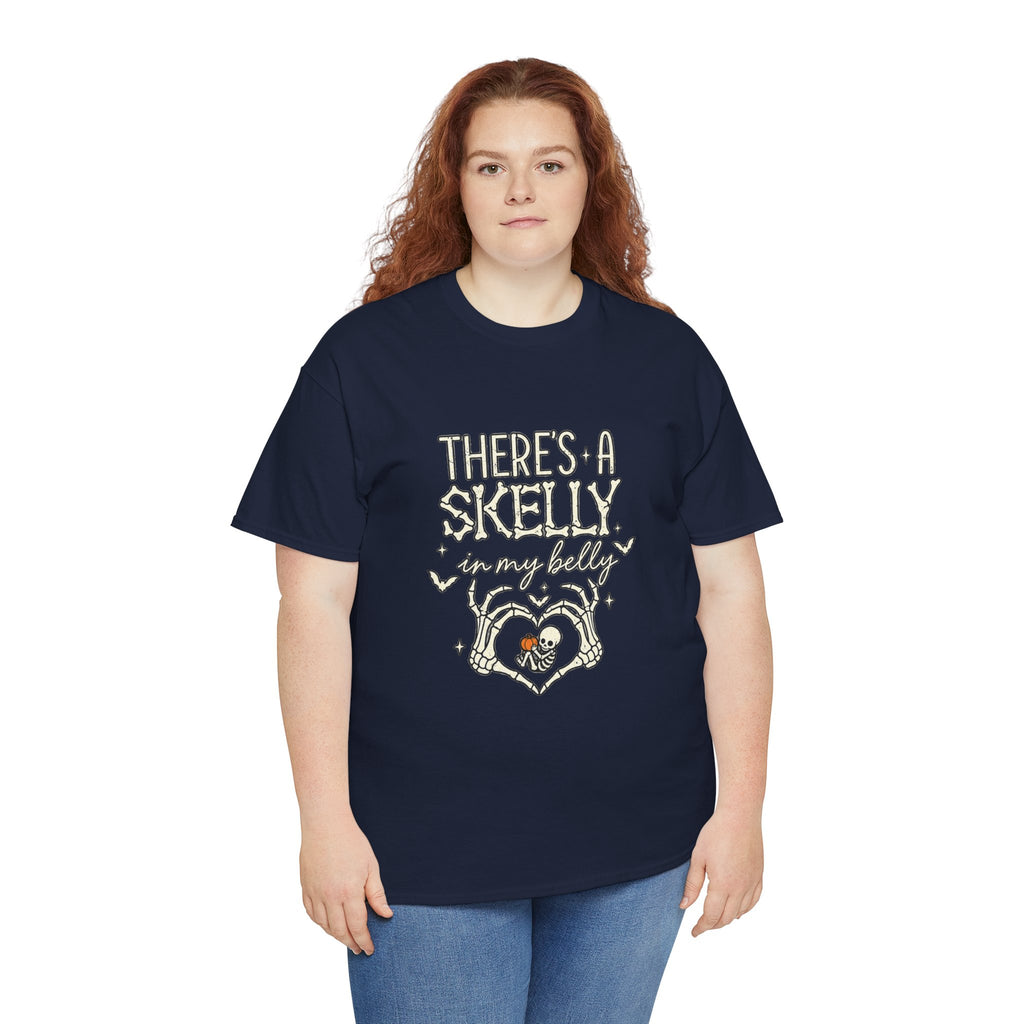 Skeleton Heart T‑Shirt — "There's a Skelly in My Belly" Cute Halloween Tee
