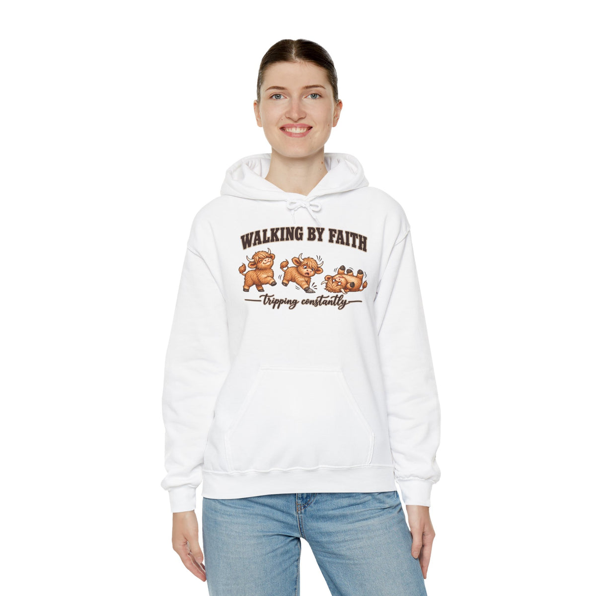 Walking by Faith Christian Highland Cow Hoodie