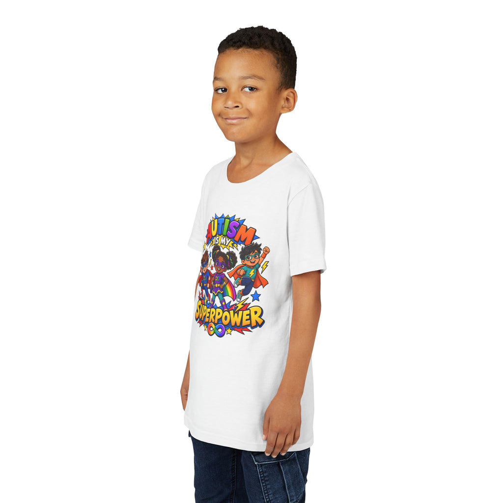 Youth Tee — "Autism Is My Superpower" Colorful Superhero Kids Shirt