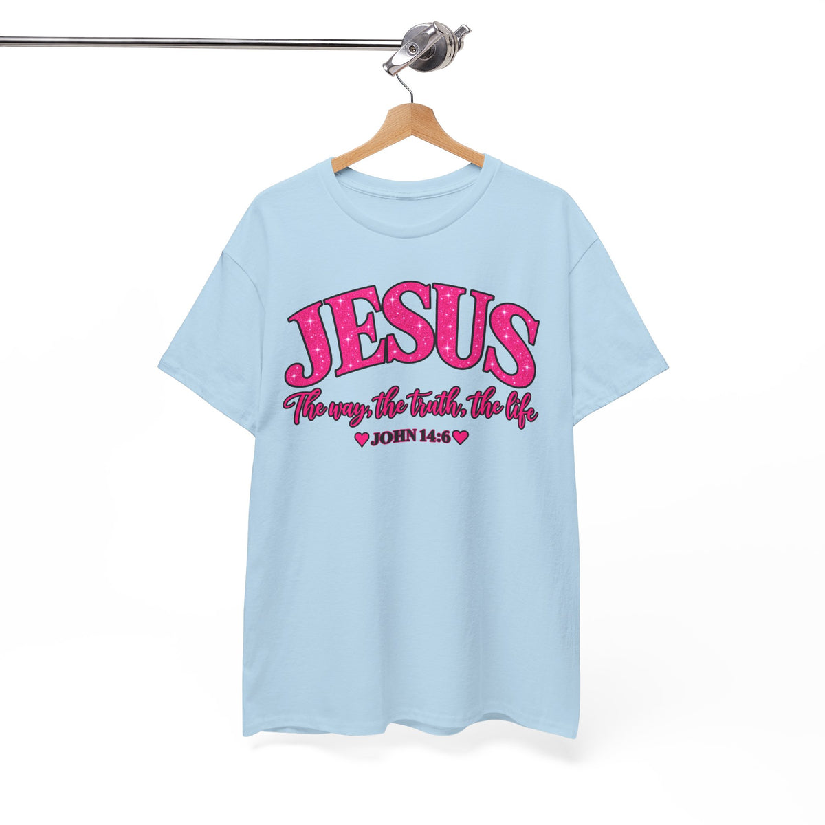 Christian T-Shirt — "JESUS The way, the truth, the life" (John 14:6) Pink Vintage Script