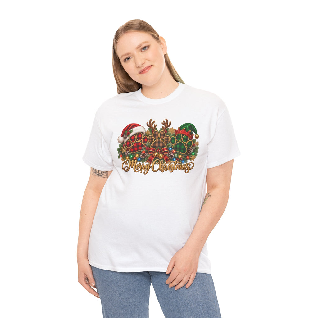 Merry Christmas Paw Prints Holiday Graphic Tee