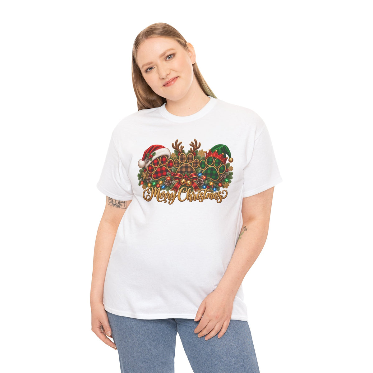 Merry Christmas Paw Prints Holiday Graphic Tee