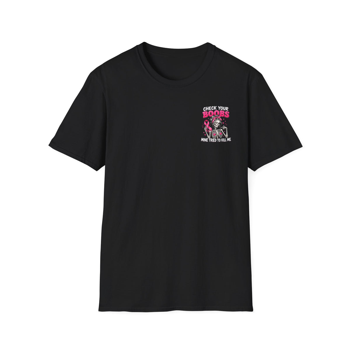 Breast Cancer Awareness T-Shirt — “Check Your Boobs, Mine Tried to Kill Me” Graphic Tee