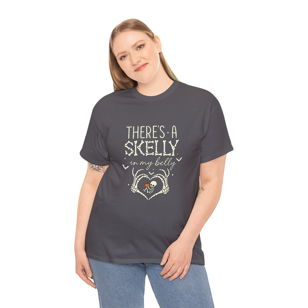 Skeleton Heart T‑Shirt — "There's a Skelly in My Belly" Cute Halloween Tee
