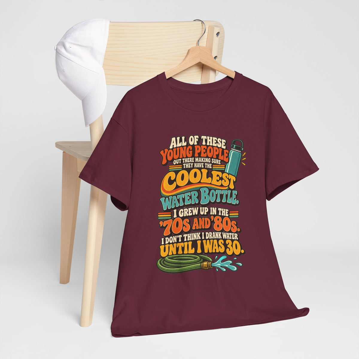 Retro 70s-80s Funny Water Bottle Tee — "Coolest Water Bottle" Graphic T-Shirt