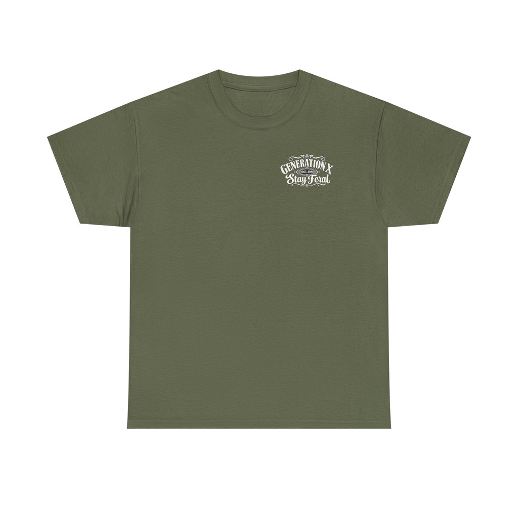 Generation X T‑Shirt — 'Stay Feral' Vintage Whiskey Label Tee (Born 1965–1980)