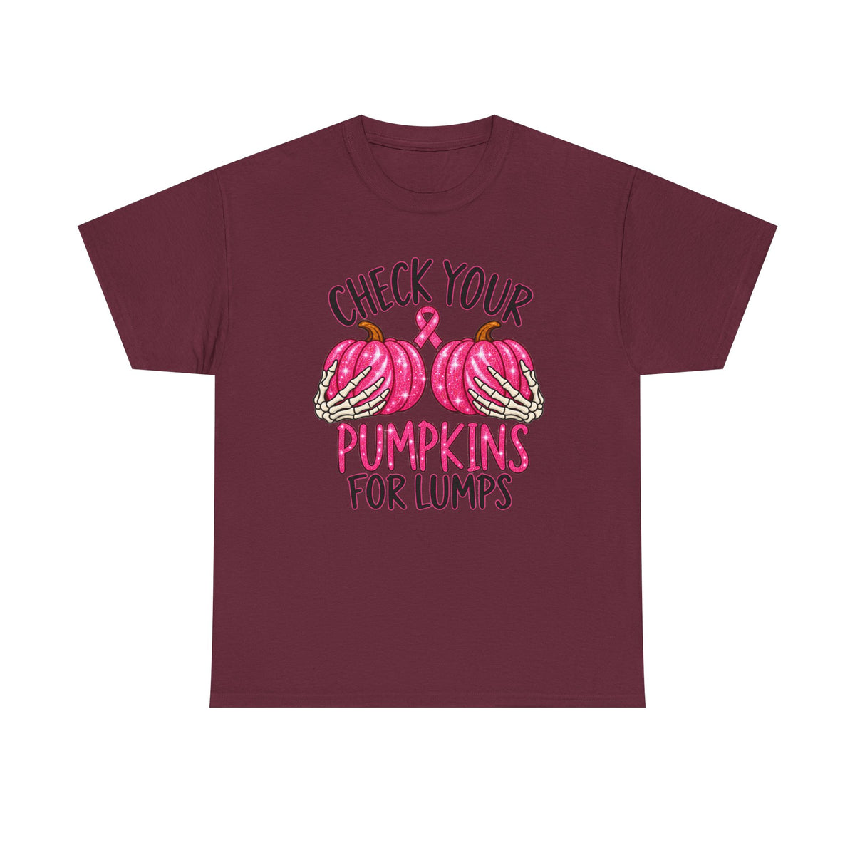 Breast Cancer Awareness T-Shirt — "Check Your Pumpkins for Lumps" Pink Ribbon Tee