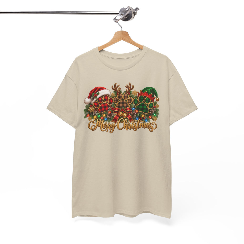 Merry Christmas Paw Prints Holiday Graphic Tee
