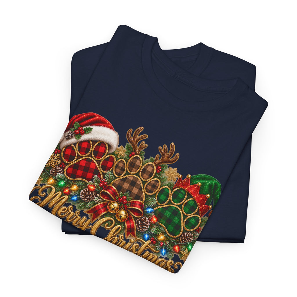 Merry Christmas Paw Prints Holiday Graphic Tee