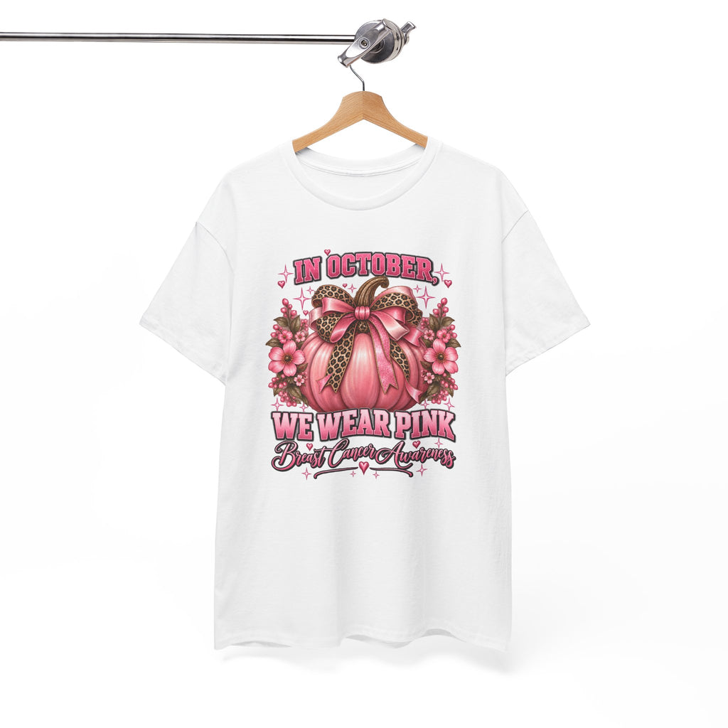 Breast Cancer Awareness T-Shirt — "In October We Wear Pink" Pumpkin Design