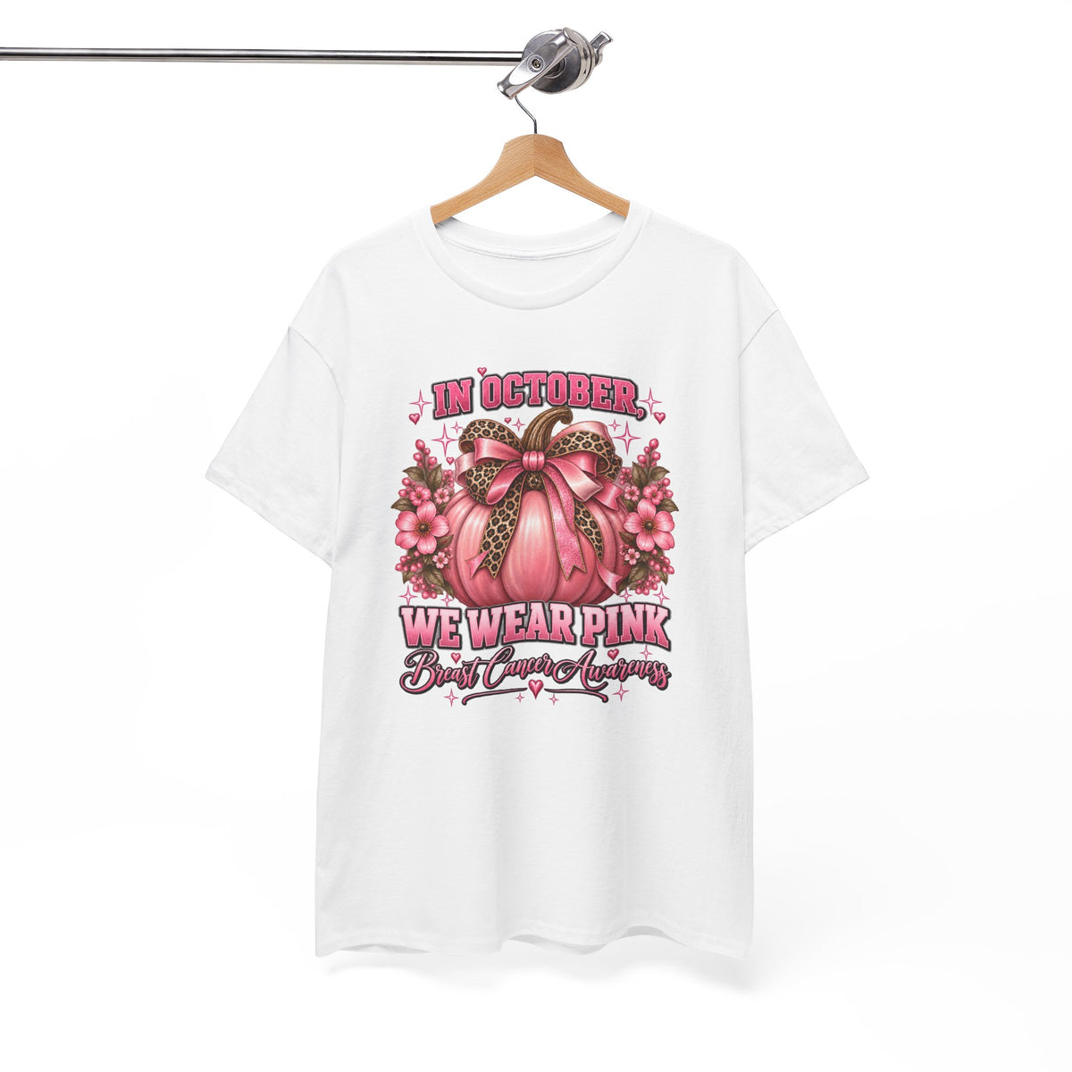 Breast Cancer Awareness T-Shirt — "In October We Wear Pink" Pumpkin Design