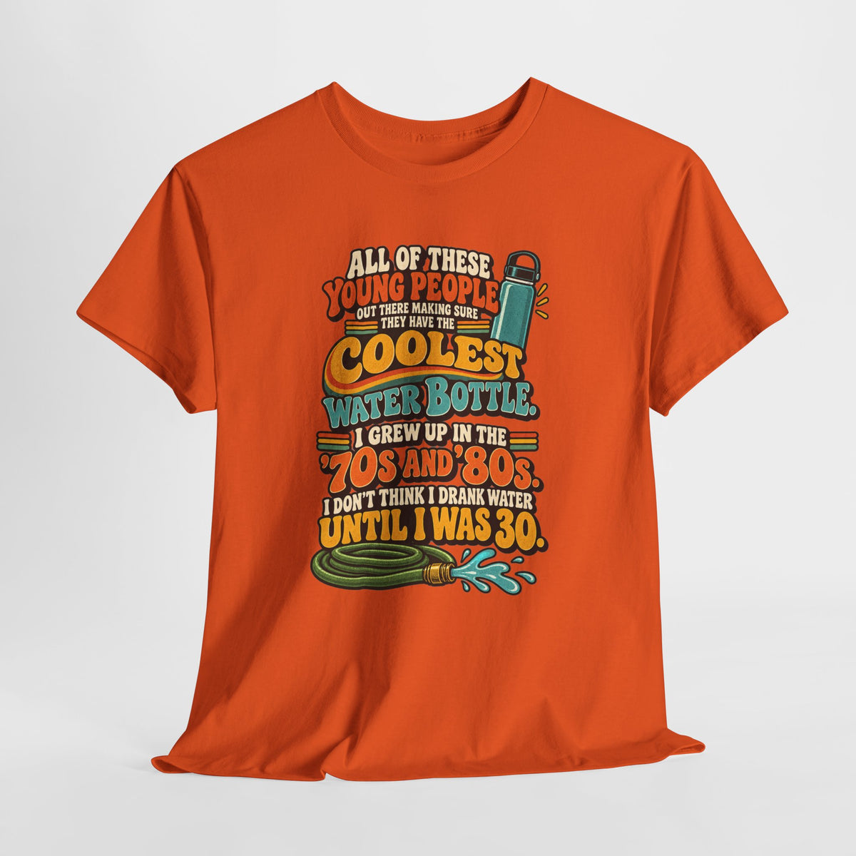 Retro 70s-80s Funny Water Bottle Tee — "Coolest Water Bottle" Graphic T-Shirt