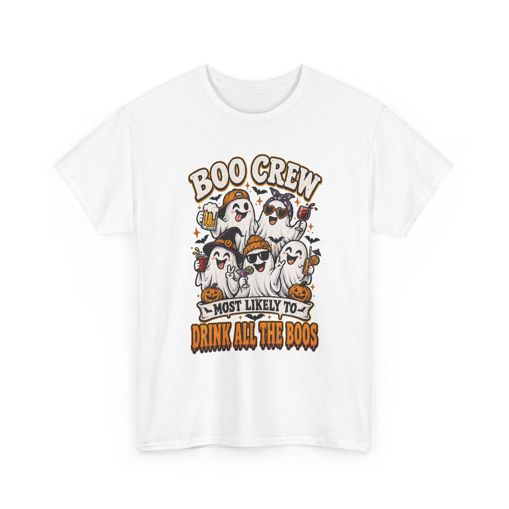 Boo Crew Halloween Tee — “Most Likely To Drink All The Boos” Ghost Party Shirt