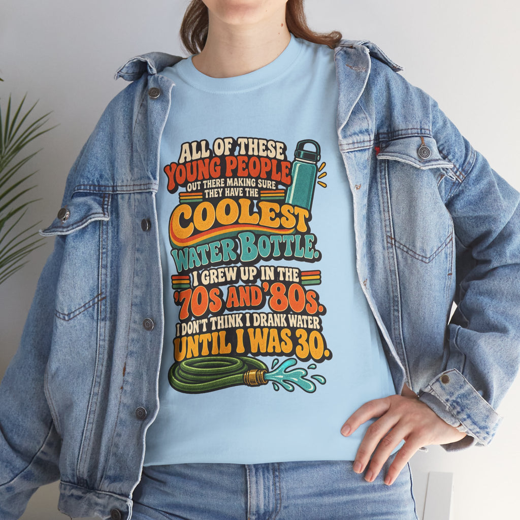 Retro 70s-80s Funny Water Bottle Tee — "Coolest Water Bottle" Graphic T-Shirt