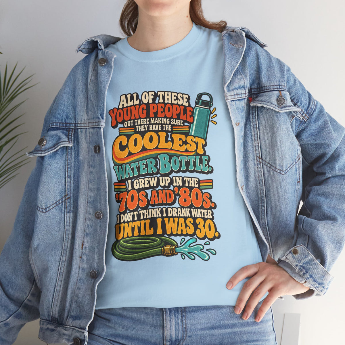 Retro 70s-80s Funny Water Bottle Tee — "Coolest Water Bottle" Graphic T-Shirt