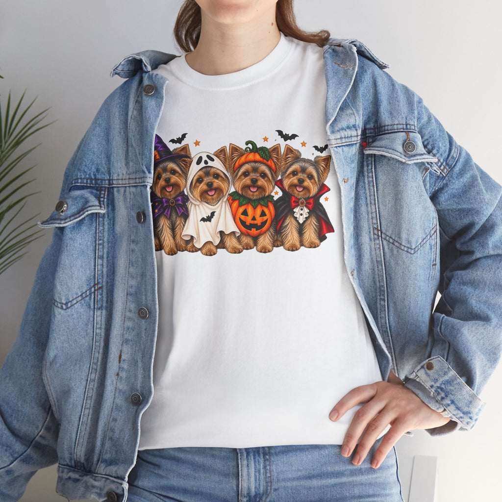 Halloween Yorkie T-Shirt — Cute Yorkies in Costumes (Pumpkin, Ghost, Witch, Vampire)
