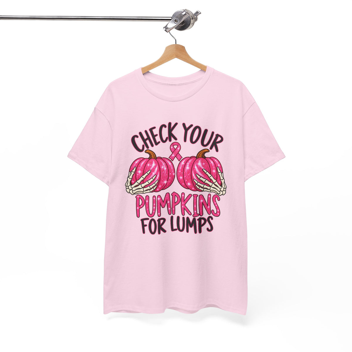 Breast Cancer Awareness T-Shirt — "Check Your Pumpkins for Lumps" Pink Ribbon Tee