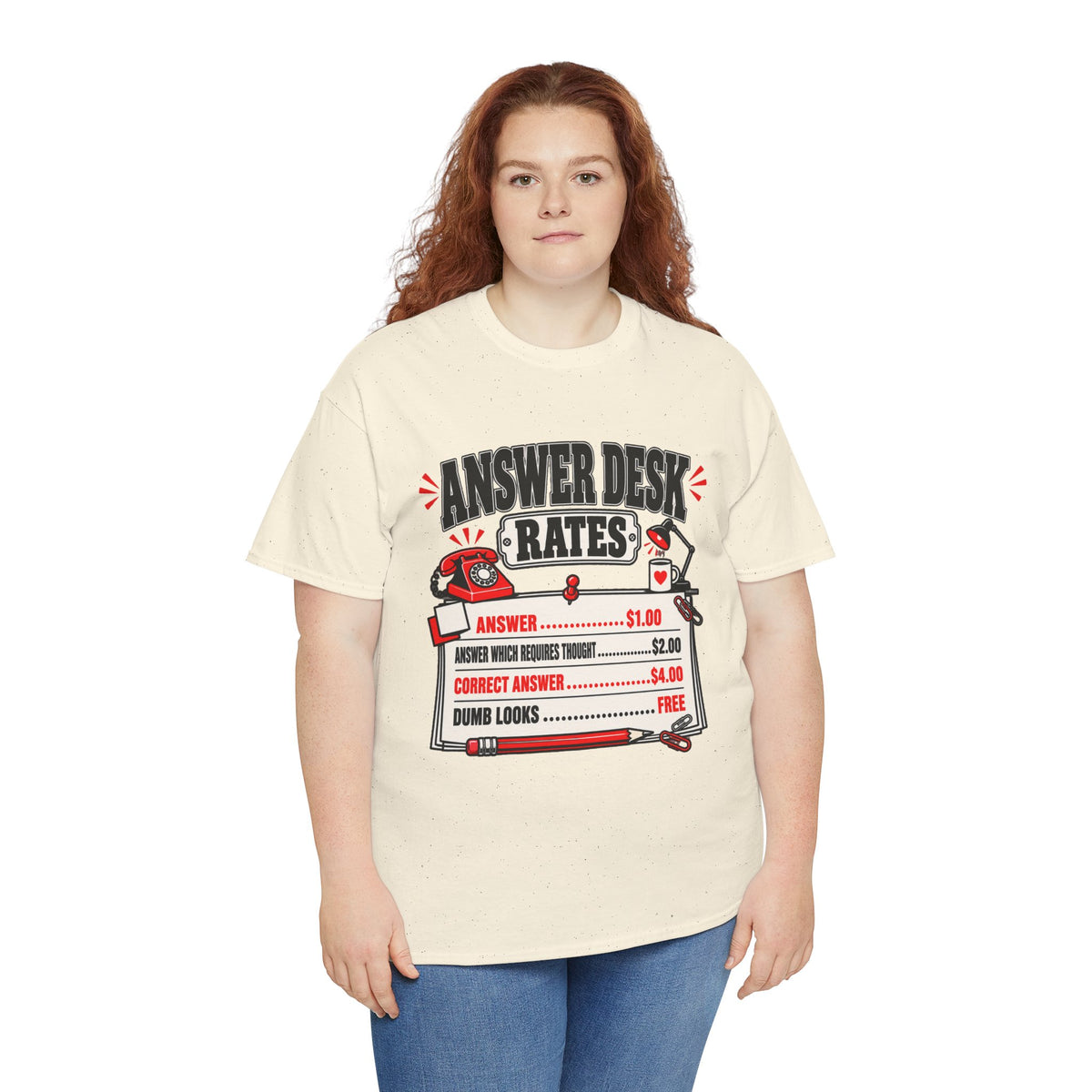 Answer Desk Rates T-Shirt — Funny Help Desk IT Support Tee ("Answer 1.00, Correct Answer 4.00")