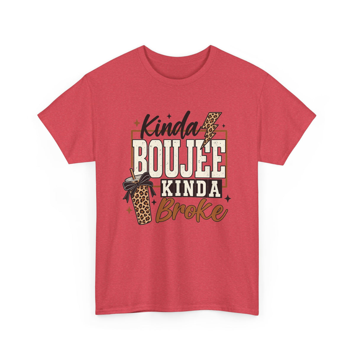 Kinda Boujee Kinda Broke Tee — Leopard Coffee Cup Graphic Shirt