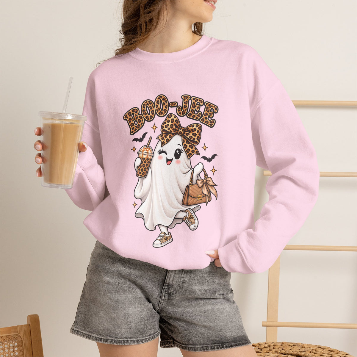 Ghost Trick Crewneck Sweatshirt — "Boo-tiful" Leopard Halloween Ghost Design