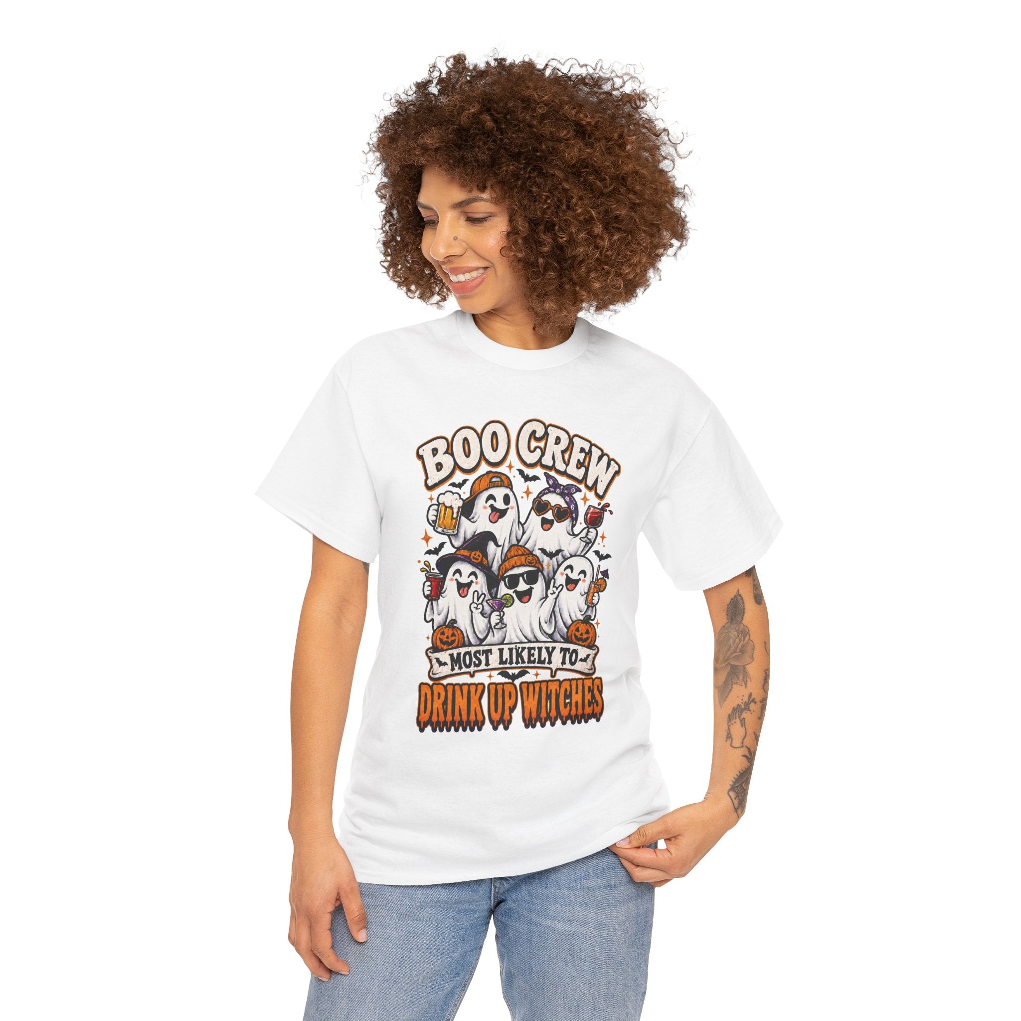 Boo Crew Halloween Tee — "Most Likely to Drink Up Witches" Ghost Party Shirt