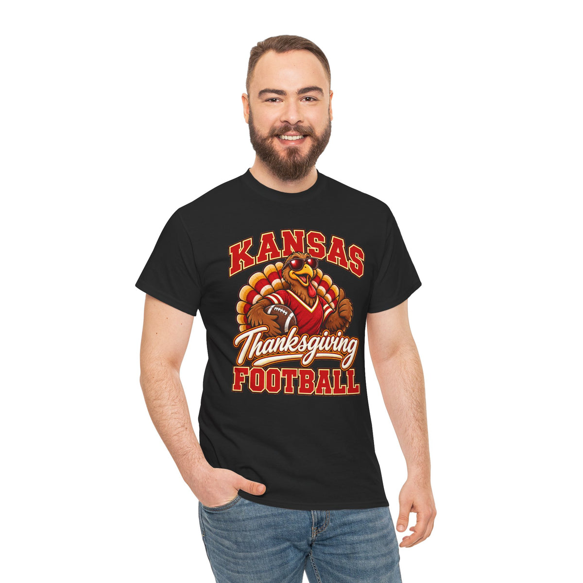 Kansas Thanksgiving Football T‑Shirt — Turkey Mascot Holiday Game Tee