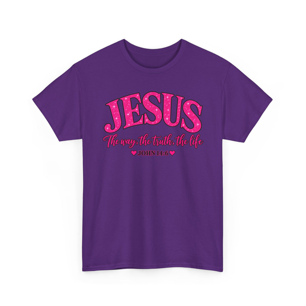 Christian T-Shirt — "JESUS The way, the truth, the life" (John 14:6) Pink Vintage Script