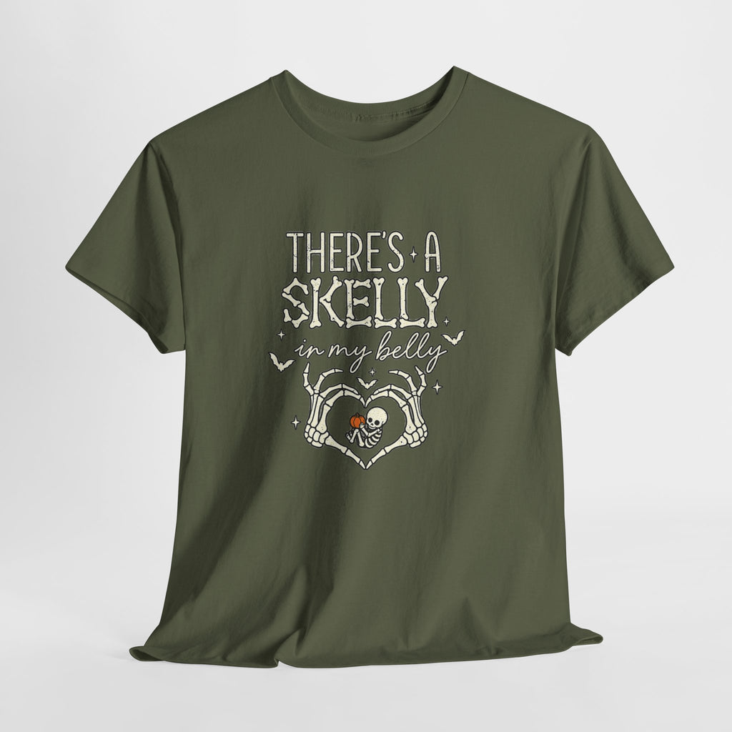 Skeleton Heart T‑Shirt — "There's a Skelly in My Belly" Cute Halloween Tee