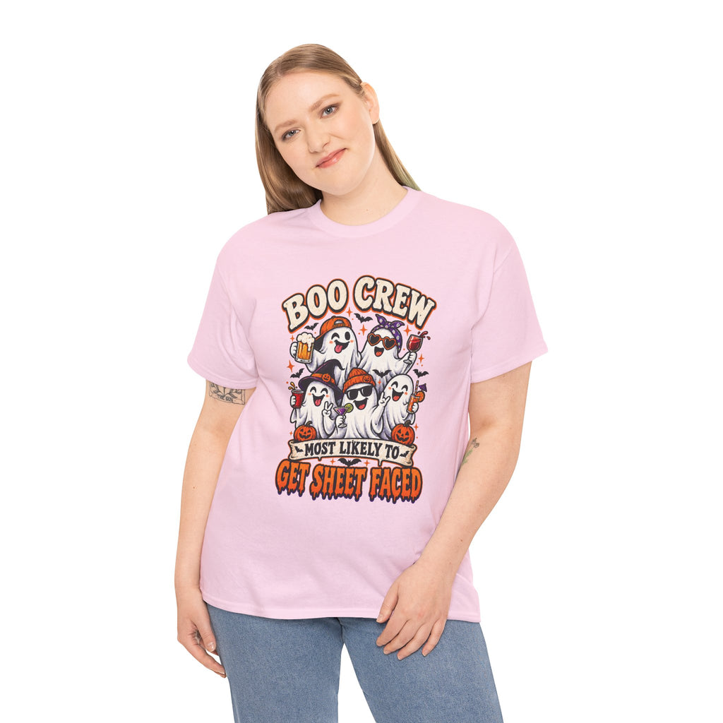 Boo Crew Halloween T-Shirt — “Most Likely to Get Sheet Faced” Funny Ghost Party Tee