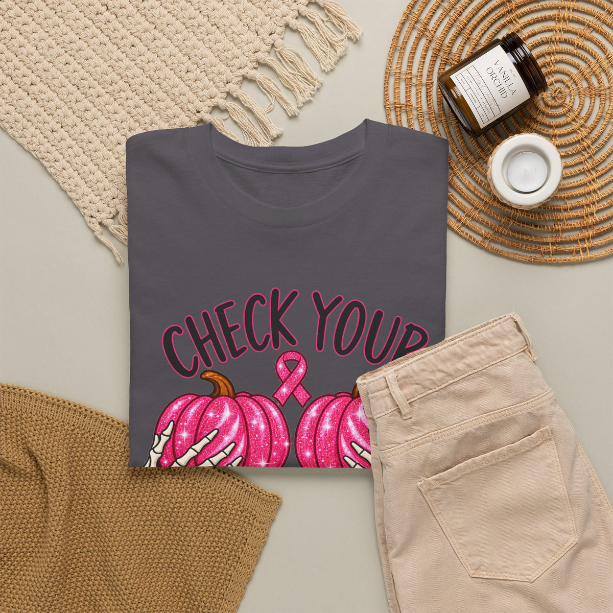 Breast Cancer Awareness T-Shirt — "Check Your Pumpkins for Lumps" Pink Ribbon Tee