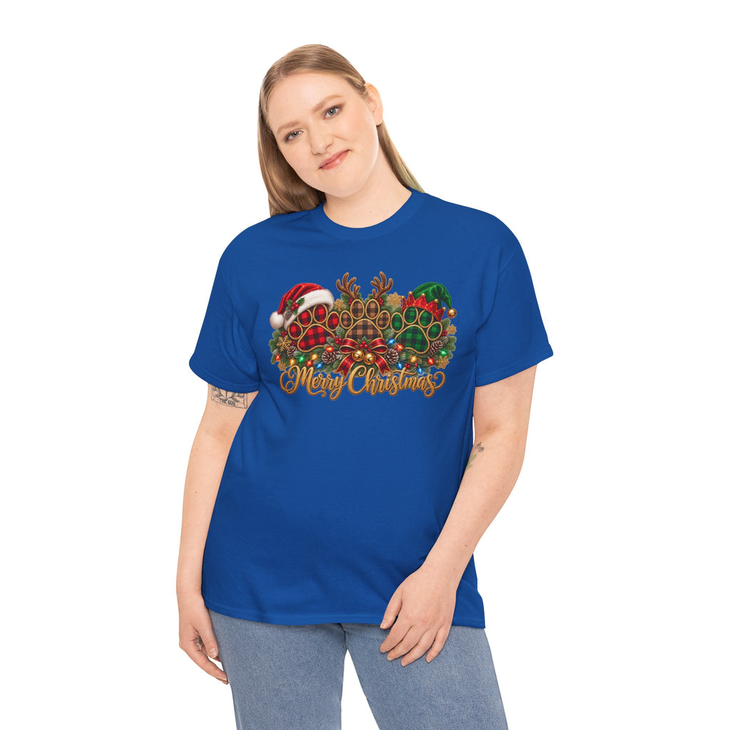 Merry Christmas Paw Prints Holiday Graphic Tee