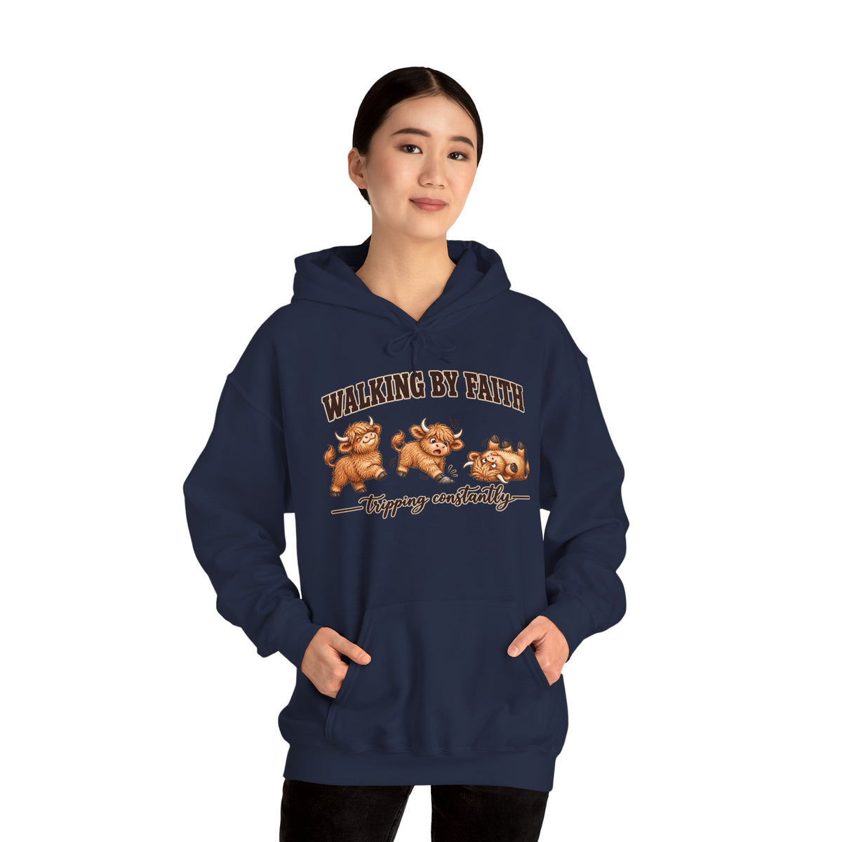 Walking by Faith Christian Highland Cow Hoodie