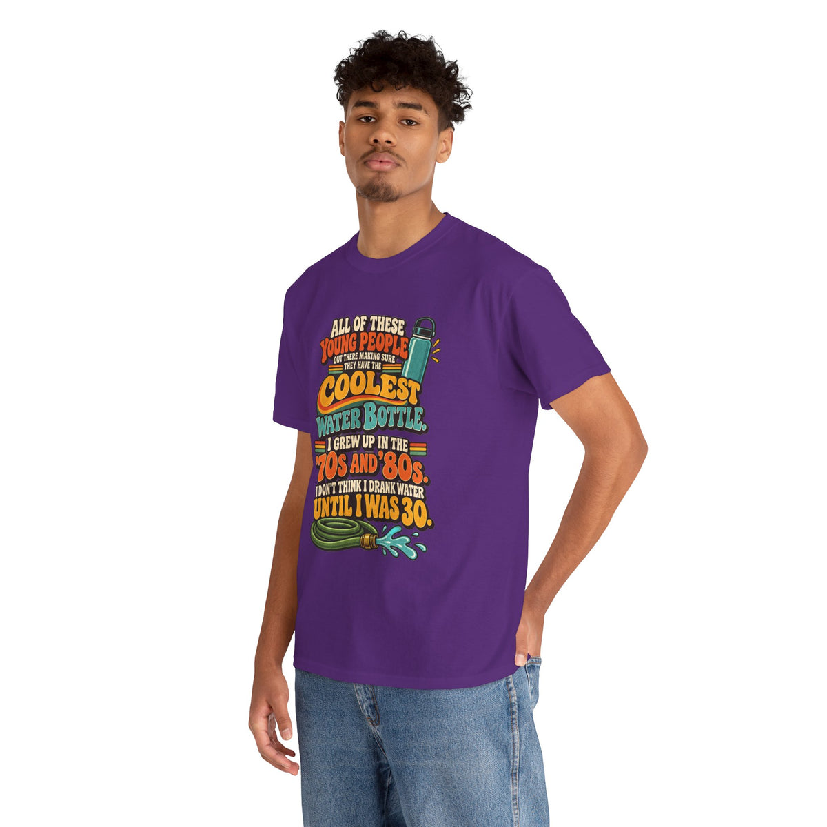 Retro 70s-80s Funny Water Bottle Tee — "Coolest Water Bottle" Graphic T-Shirt
