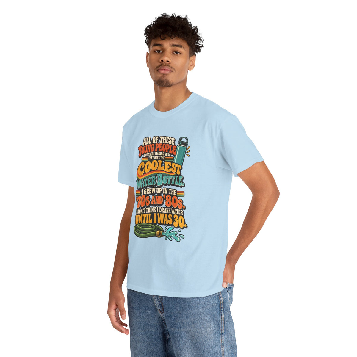 Retro 70s-80s Funny Water Bottle Tee — "Coolest Water Bottle" Graphic T-Shirt