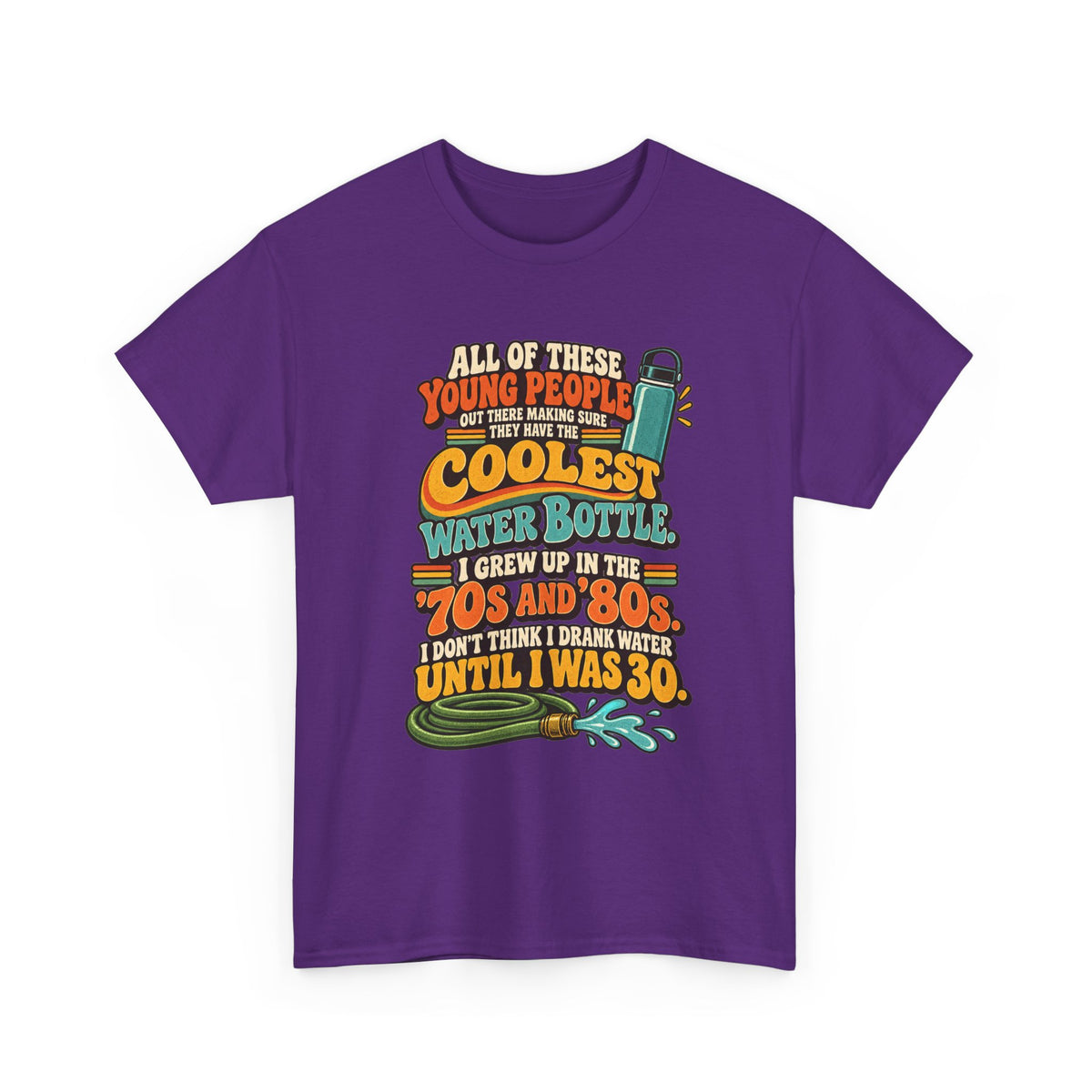 Retro 70s-80s Funny Water Bottle Tee — "Coolest Water Bottle" Graphic T-Shirt