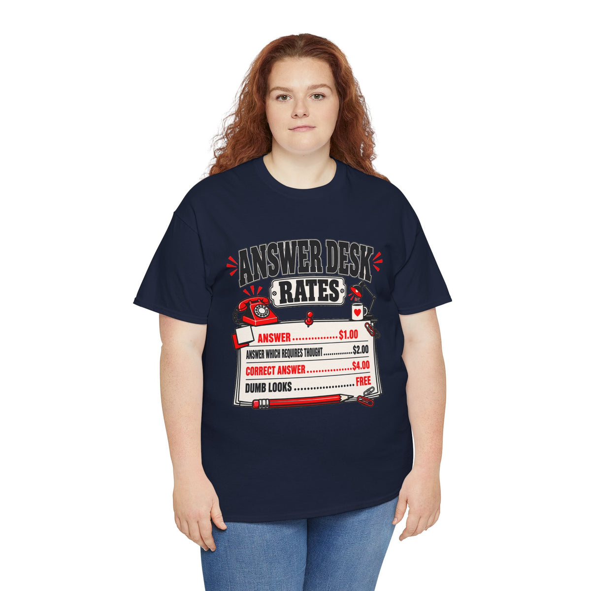 Answer Desk Rates T-Shirt — Funny Help Desk IT Support Tee ("Answer 1.00, Correct Answer 4.00")