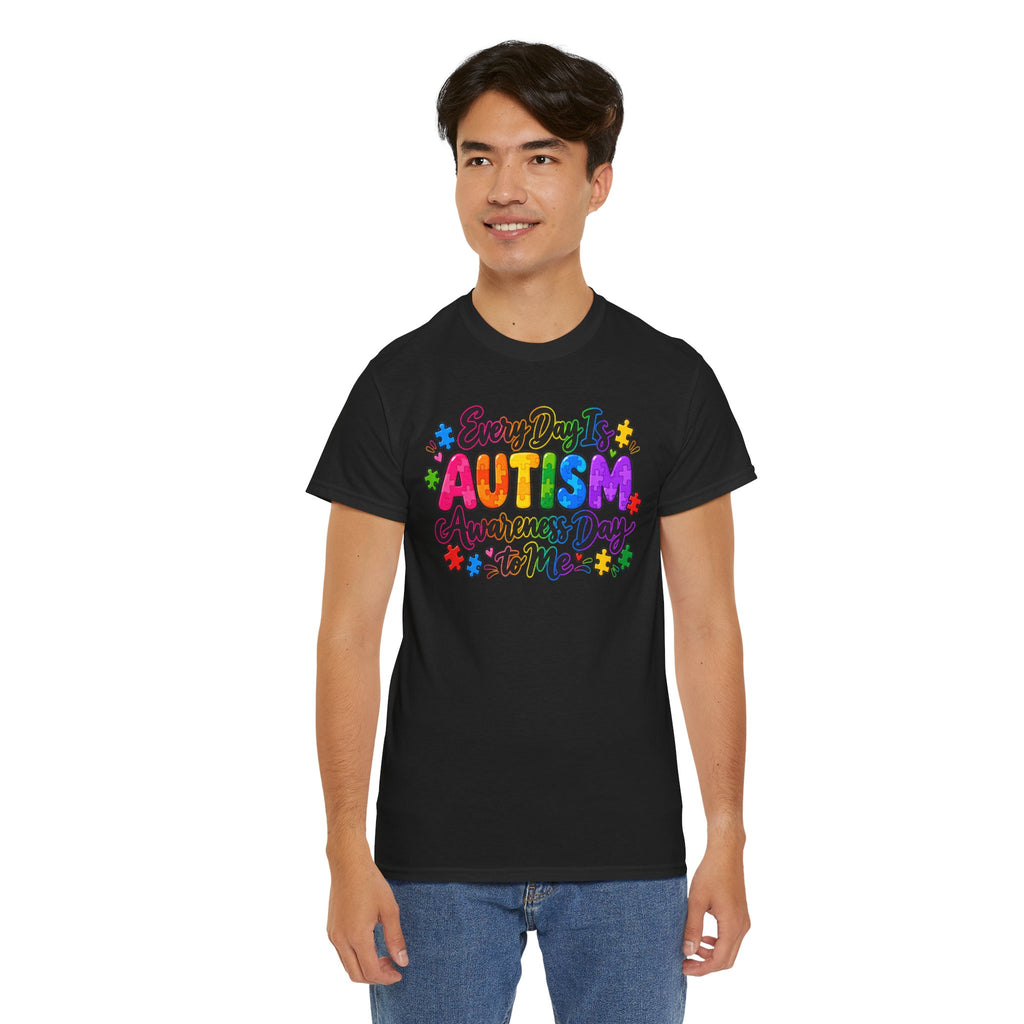 Autism Awareness T-Shirt — "Every Day Is Autism Awareness Day to Me" Colorful Puzzle Tee