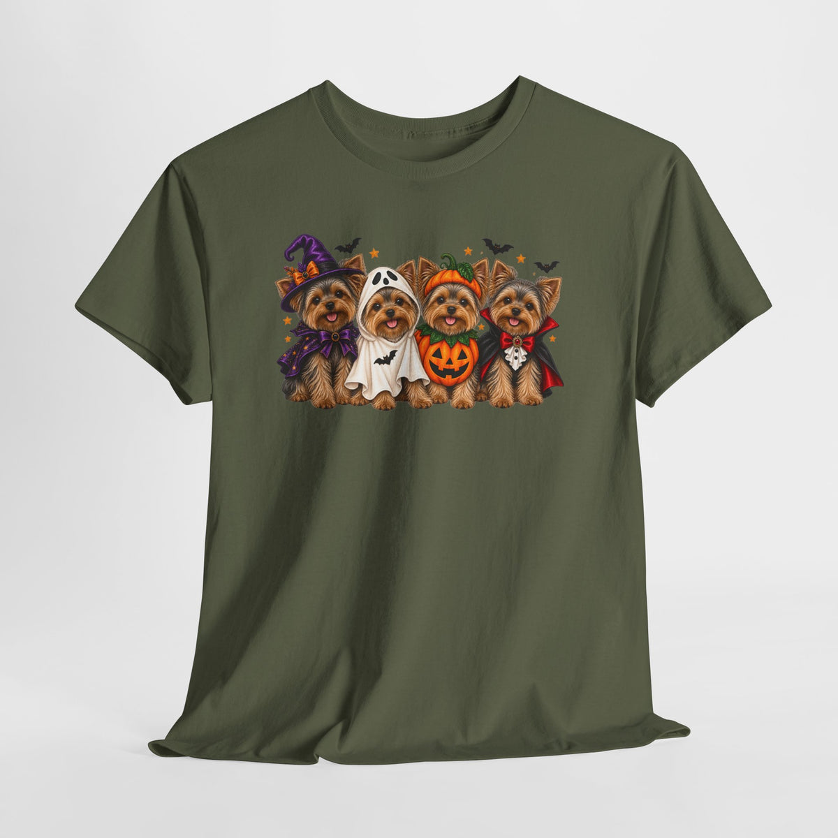 Halloween Yorkie T-Shirt — Cute Yorkies in Costumes (Pumpkin, Ghost, Witch, Vampire)