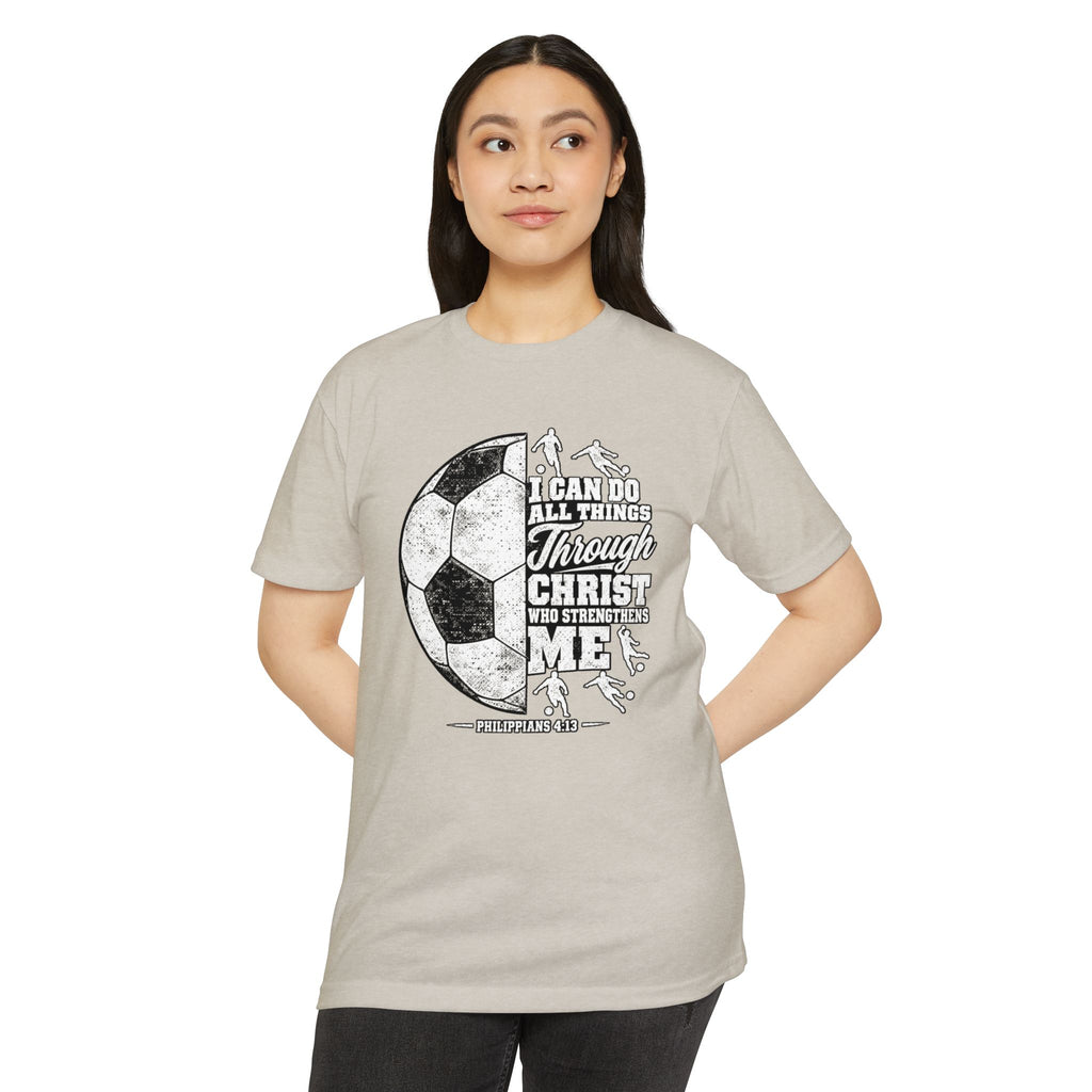 Christian Soccer T-Shirt — “I Can Do All Things Through Christ” Faith Soccer Tee