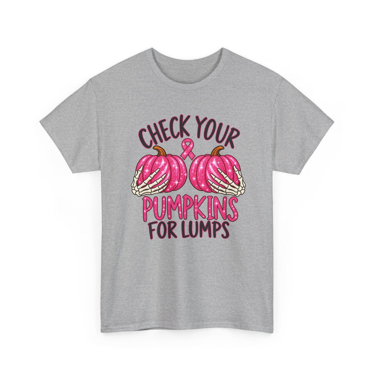Breast Cancer Awareness T-Shirt — "Check Your Pumpkins for Lumps" Pink Ribbon Tee