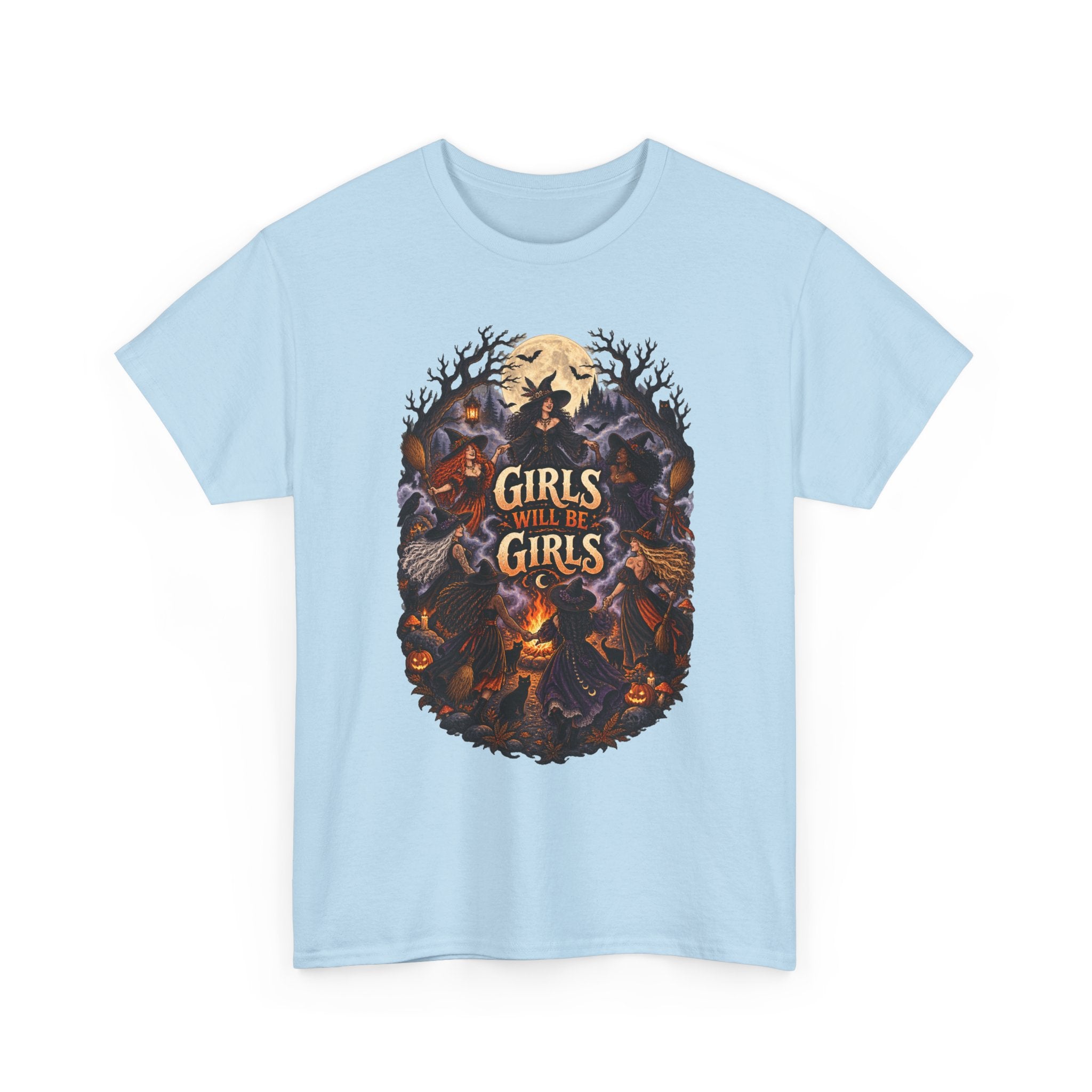 Girls Will Be Girls T-Shirt — Witchy Campfire Illustration Tee