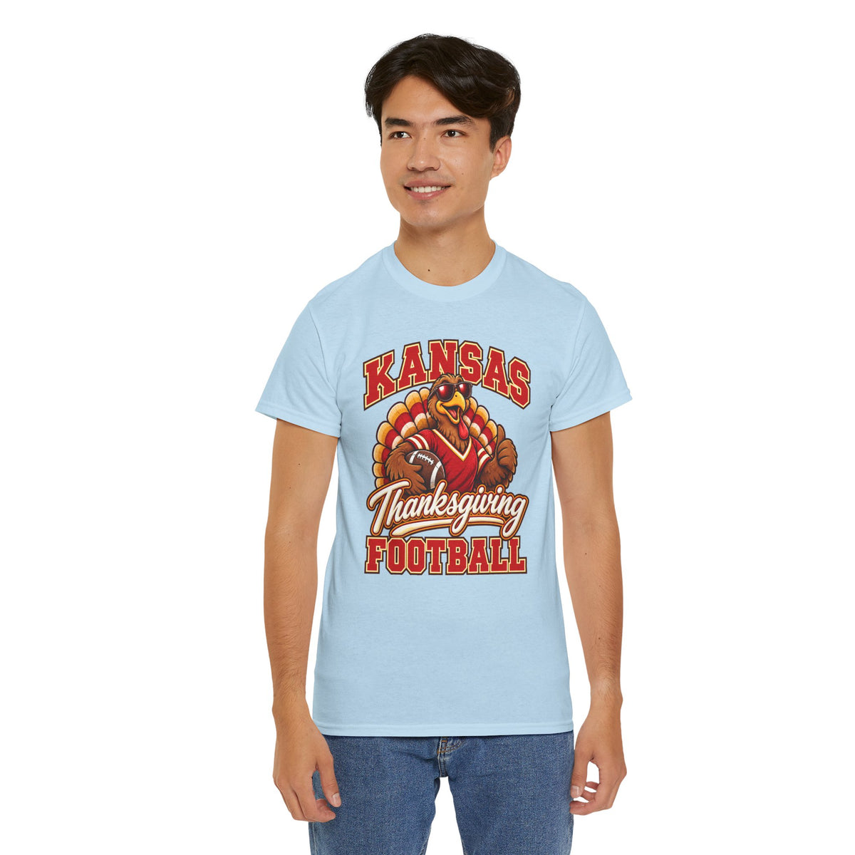 Kansas Thanksgiving Football T‑Shirt — Turkey Mascot Holiday Game Tee