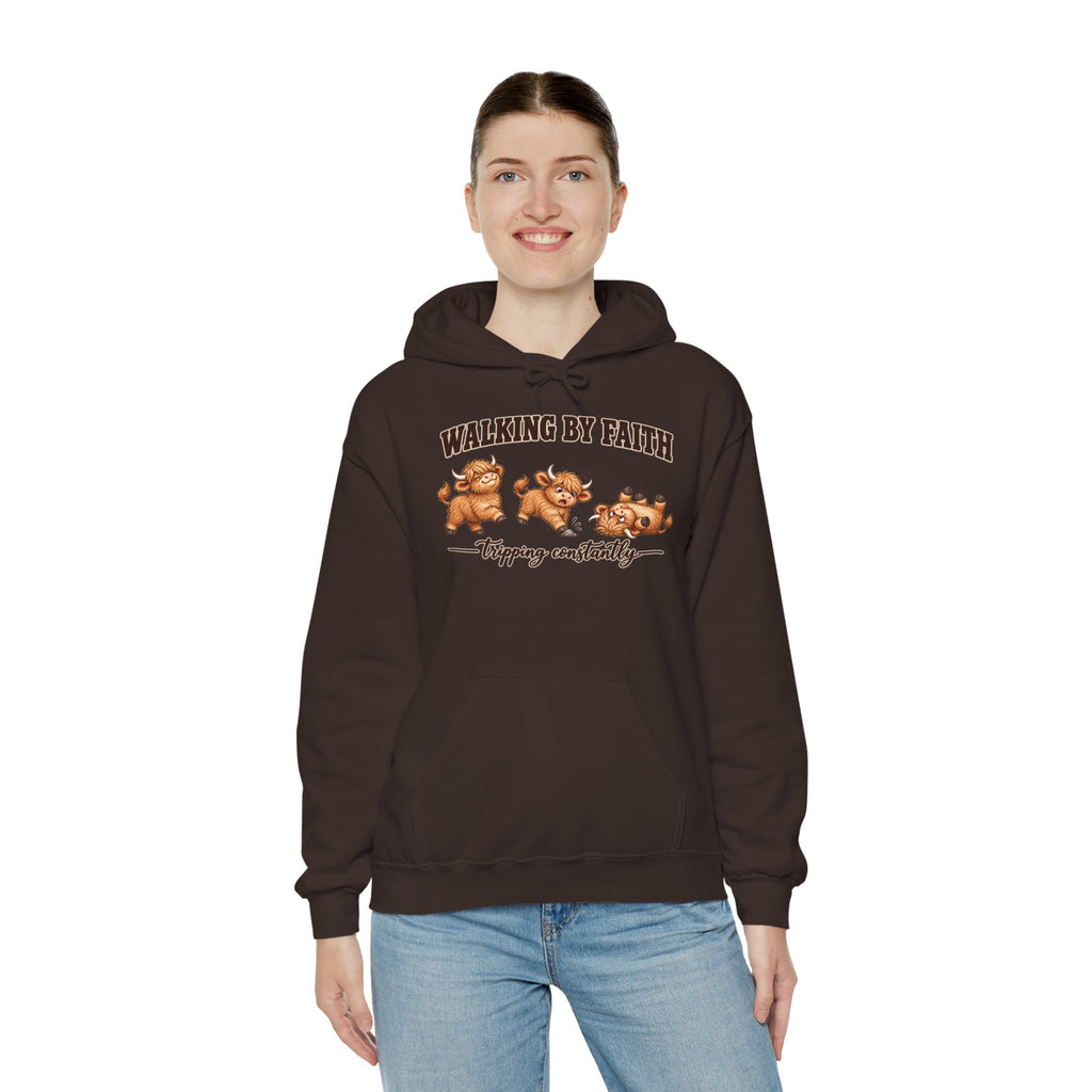Walking by Faith Christian Highland Cow Hoodie
