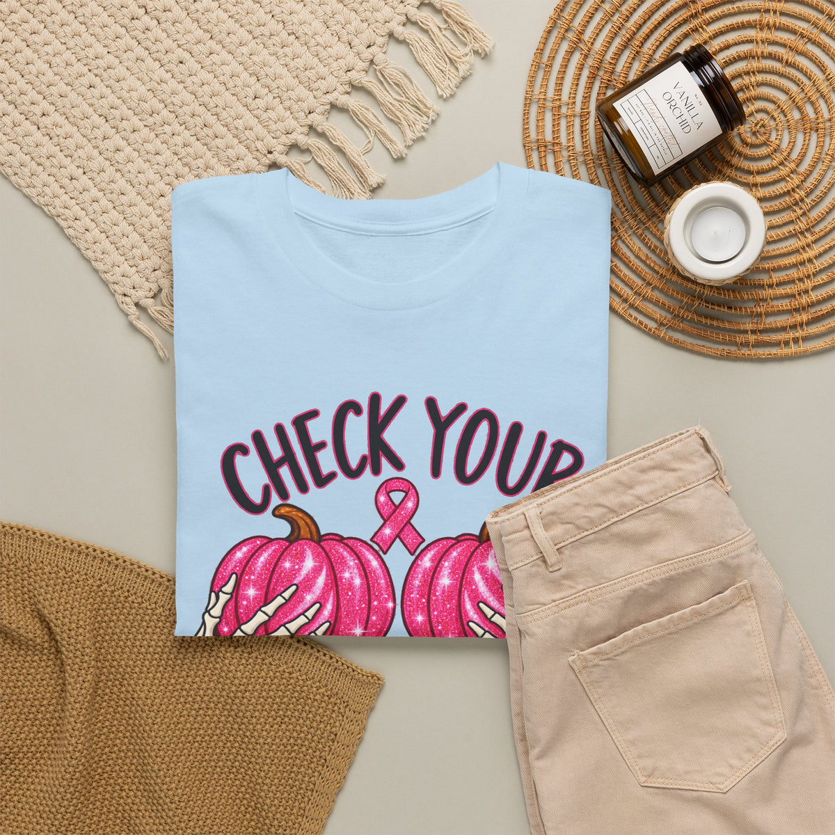 Breast Cancer Awareness T-Shirt — "Check Your Pumpkins for Lumps" Pink Ribbon Tee