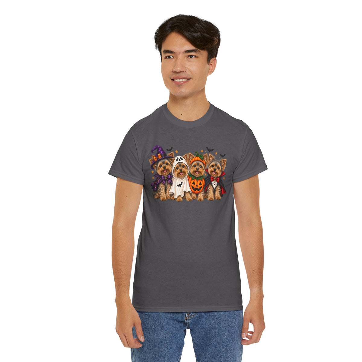 Halloween Yorkie T-Shirt — Cute Yorkies in Costumes (Pumpkin, Ghost, Witch, Vampire)
