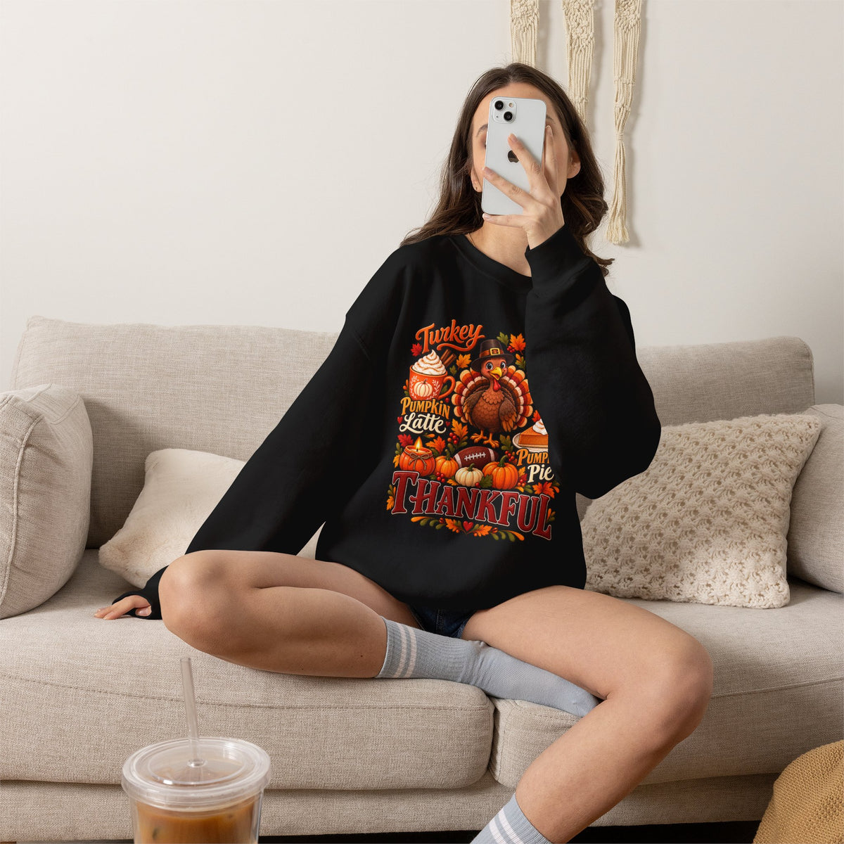Thankful Thanksgiving Sweatshirt — Cute Turkey & Fall Harvest Crewneck