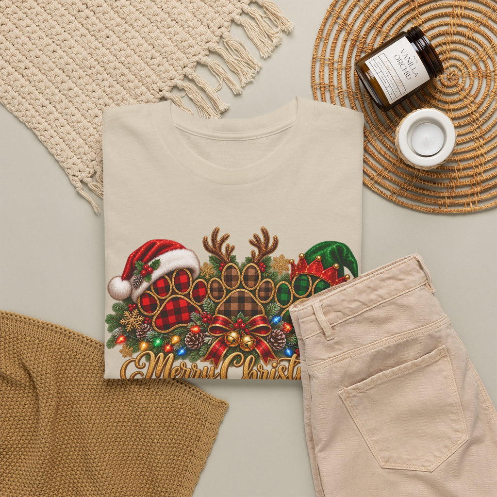 Merry Christmas Paw Prints Holiday Graphic Tee